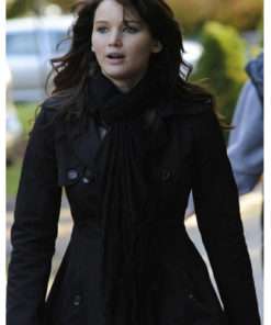 Jennifer Lawrence Black Cotton Trench Coat