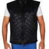 John Cena Diamond Quilted Satin Black Vest