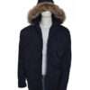 Blue Fur Collar Hooded Blue Cotton Coat