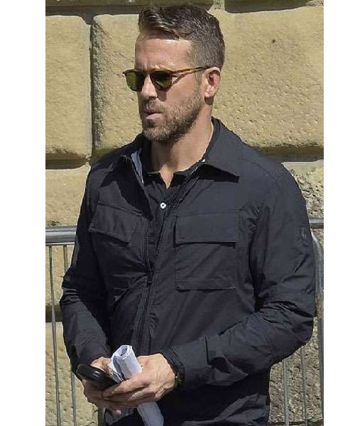 Dark Blue Bomber Jacket worn by One (Ryan Reynolds) in 6 Underground