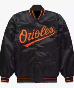 Baltimore Orioles Men's Black Satin Bomber Varsity Jacket
