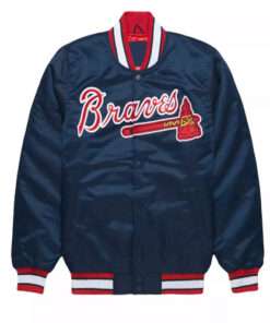 MLB Atlanta Braves Men's Navy Blue Bomber Letterman Varsity Jacket