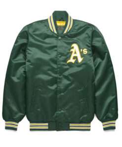 MLB Oakland Athletics Green Satin Bomber Letterman Varsity Jacket