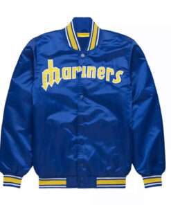 Mariners Royal Men's Satin Baseball Bomber Letterman Varsity Jacket