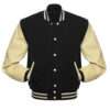 Men's Black Wool Varsity Off White Leather Sleeves Jacket