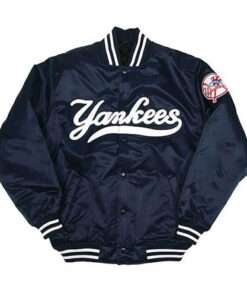 NY Yankees Vintage 90s Athletic Men's Blue Satin Bomber Varsity Jacket
