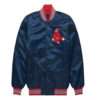 Red Sox Men's Navy Blue Satin Bomber Letterman Varsity Jacket