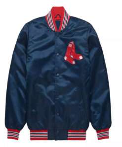 Red Sox Men's Navy Blue Satin Bomber Letterman Varsity Jacket