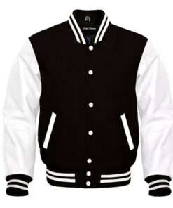 Varsity Black Letterman Men's Wool & White Leather Sleeves Jacket