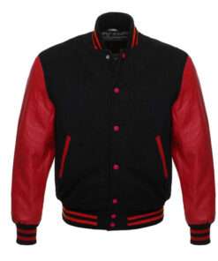 Varsity Letterman Black Wool & Red Leather Sleeves Jacket