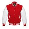 Varsity Letterman Red White Wool Leather Sleeves Leather Jacket