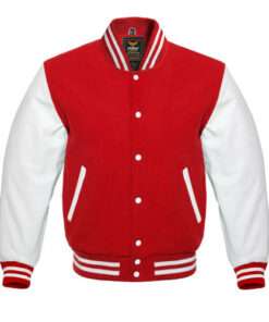 Varsity Letterman Red White Wool Leather Sleeves Leather Jacket