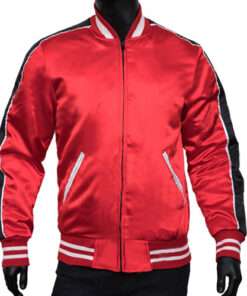 1950s Lenny Lone Wolf Red Men's Satin Bomber Jacket