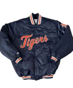 80’s Detroit Tigers Men's Satin Blue Bomber Jacket