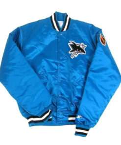90’s San Jose Sharks Men's Blue Satin Jacket