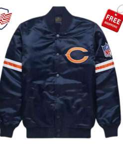 Chicago Bears Bomber Vintage Navy Blue Satin Letterman Varsity Jacket