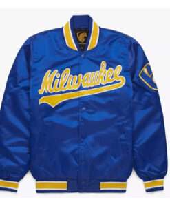 Milwaukee Brewers Blue Satin Varsity Baseball Jacket