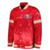 NFL San Francisco 49ers Red Satin Midfield Bomber Varsity Jacket