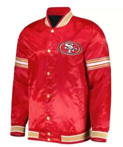 NFL San Francisco 49ers Red Satin Midfield Bomber Varsity Jacket