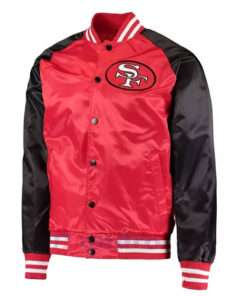 NFL San Francisco Raglan Black Satin Bomber Varsity Jacket
