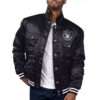 Retro Oakland NFL Raiders Classic Rib Satin Full-Snap Black Bomber Jacket